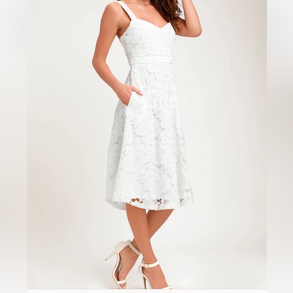Lulus white lace midi dress
